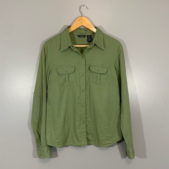 AMERICAN EAGLE | Army Green Button Up Shirt Casual Comfy Modern Boho​​ - Picture 2 of 6